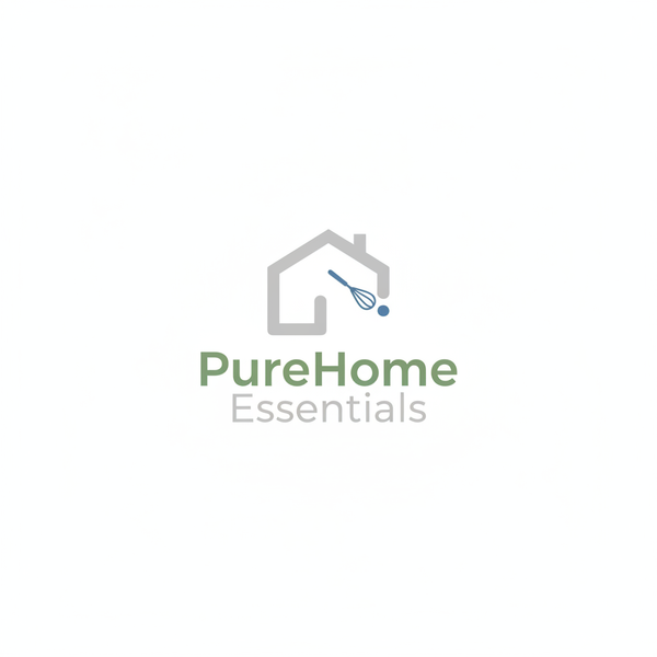 Design a clean, modern, minimalist logo for a kitchen and home appliances brand called PureHome Essentials.
Calm, premium, and trustworthy feel.
Simple house or abstract home icon with a subtle appliance element (spark, plug, or kitchen symbol).
Neutral colors: soft white, light gray, muted blue or sage green.
Flat vector design, no gradients or shadows.
Modern sans-serif typography, white background, centered, high resolution